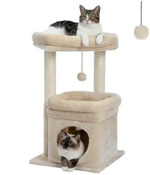 Cat Tree Cat Tower for Indoor Cats with Private Cozy Cat Condo, Natural Sisal Scratching Posts and Plush Pom-pom for Small Cats,Beige Cat Tree Cat Tower for Indoor Cats with Private Cozy Cat Condo, Natural Sisal Scratching Posts and Plush Pom-pom for Small Cats,Beige