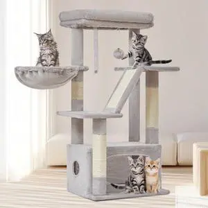 Cat Tree,38.2-Inch Cat Tower for Indoor Cats,Suitable for Kittens with Luxurious cat condo with Adjustable Baskets and Luxurious Perch Light Gray MS029SW Cat Tree,38.2-Inch Cat Tower for Indoor Cats,Suitable for Kittens with Luxurious cat condo with Adjustable Baskets and Luxurious Perch Light Gray MS029SW