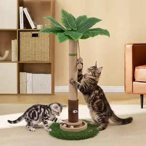 35" Tall Cat Scratching Post, Sisal Cat Scratcher Tree with Leaves,Interactive Cat Toys for Inddor Cats and Kitten 35" Tall Cat Scratching Post, Sisal Cat Scratcher Tree with Leaves,Interactive Cat Toys for Inddor Cats and Kitten