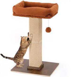 Cat Scratching Post, Retro-Style Tall Scratch Posts with Perch for Indoor Cats Adults, Large Cat Scratcher Tower with Bed, Natural Sisal & Solid Wood Cat Scratching Post, Retro-Style Tall Scratch Posts with Perch for Indoor Cats Adults, Large Cat Scratcher Tower with Bed, Natural Sisal & Solid Wood