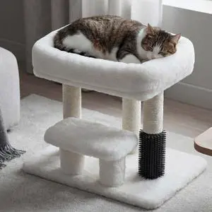 Cat Scratching Post, Small Cat Tree Tower with 3 Full Sisal Posts, Removable Plush Bed, Grooming Brush, Stable & Space-Saving Cat Furniture with Gentle Step for Indoor Cats, White HSP001SWH Cat Scratching Post, Small Cat Tree Tower with 3 Full Sisal Posts, Removable Plush Bed, Grooming Brush, Stable & Space-Saving Cat Furniture with Gentle Step for Indoor Cats, White HSP001SWH