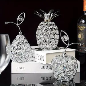 Set of 3 Crystal Metal Pineapple Pear Table Centerpiece Handmade Crystal Candlestick Hollow Fruit Ornament Home Party Wedding Holiday Bar Decoration (Silver, Set of 3) Set of 3 Crystal Metal Pineapple Pear Table Centerpiece Handmade Crystal Candlestick Hollow Fruit Ornament Home Party Wedding Holiday Bar Decoration (Silver, Set of 3)