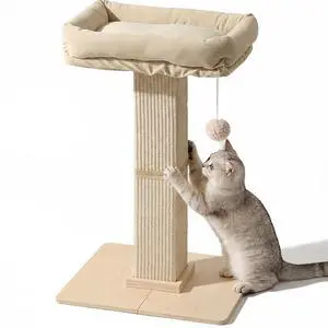 Cat Scratching Post, Modern Style Tall Scratch Posts with Perch for Indoor Cats Adults, Large Cat Scratcher Tower with Bed, Small Tree with Raised Stand, Natural Sisal & Solid Wood Cat Scratching Post, Modern Style Tall Scratch Posts with Perch for Indoor Cats Adults, Large Cat Scratcher Tower with Bed, Small Tree with Raised Stand, Natural Sisal & Solid Wood