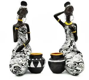 African Statues Art Sculptures Women Figure Girls Tribal Lady Figurine Black Women Home Decor Collectible Creative Vintage Gift Crafts (Black+White) African Statues Art Sculptures Women Figure Girls Tribal Lady Figurine Black Women Home Decor Collectible Creative Vintage Gift Crafts (Black+White)