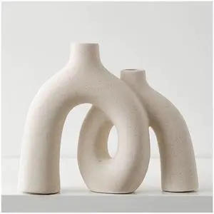 Hug Donut Decorative Vase Set - Modern Nordic Boho Style Vases Home Decor, Matte Ceramic Decorations for Living Room Shelf, Bookshelf Mantle Entryway Table or Console Décor (Cream White) Hug Donut Decorative Vase Set - Modern Nordic Boho Style Vases Home Decor, Matte Ceramic Decorations for Living Room Shelf, Bookshelf Mantle Entryway Table or Console Décor (Cream White)