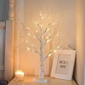 Artificial Tree for Christmas Decorations, 2FT Birch Tree with LED Lights, Warm White Fairy Lights Spirit Tree Lamp for Home Indoor Tabletop Centerpiece, Battery Powered, Timer Artificial Tree for Christmas Decorations, 2FT Birch Tree with LED Lights, Warm White Fairy Lights Spirit Tree Lamp for Home Indoor Tabletop Centerpiece, Battery Powered, Timer