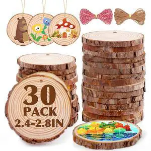 30 Pack Wood Slices for Crafts,2.4-2.8In Unfinished Natural Wood Rounds with Tree Bark.Wood Circles Predrilled with Hole and 20m Rope for Centerpiece Table Decorations,Christmas Ornaments,DIY Gifts 30 Pack Wood Slices for Crafts,2.4-2.8In Unfinished Natural Wood Rounds with Tree Bark.Wood Circles Predrilled with Hole and 20m Rope for Centerpiece Table Decorations,Christmas Ornaments,DIY Gifts