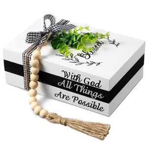 3 Pcs Decorative Books for Home Decor Farmhouse Faux Stacked Books Wooden Rustic Table Decor with Bead Garland Twine Ribbon Faux Leaf for Table(Blessed) 3 Pcs Decorative Books for Home Decor Farmhouse Faux Stacked Books Wooden Rustic Table Decor with Bead Garland Twine Ribbon Faux Leaf for Table(Blessed)