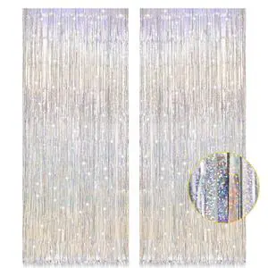 2 Pack 3.2ft x 8.2ft Silver Metallic Tinsel Foil Fringe Curtains, Door Streamer Photo Booth Backdrop for Birthday Graduation Engagement Bridal Shower Bachelorette Baby Shower Party Decorations 2 Pack 3.2ft x 8.2ft Silver Metallic Tinsel Foil Fringe Curtains, Door Streamer Photo Booth Backdrop for Birthday Graduation Engagement Bridal Shower Bachelorette Baby Shower Party Decorations