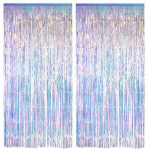 Iridescent Party Streamers Backdrop - GREATRIL Neon Transparent Holographic Tinsel Foil Fringe Curtain for Mermaid/Frozen/Sea/Euphoria/ERAS Party Theme Decorations 3.2ft x 6.5ft 2 PCS Iridescent Party Streamers Backdrop - GREATRIL Neon Transparent Holographic Tinsel Foil Fringe Curtain for Mermaid/Frozen/Sea/Euphoria/ERAS Party Theme Decorations 3.2ft x 6.5ft 2 PCS