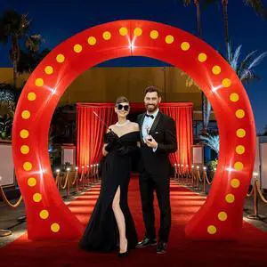 10ft Movie Night and Casino Inflatable Garland Arch with LED Lights and Air Blower Giant Party Photo Booth for Outdoor Birthdays Carnivals and Themed Events (Movie Night Style,Red) 10ft Movie Night and Casino Inflatable Garland Arch with LED Lights and Air Blower Giant Party Photo Booth for Outdoor Birthdays Carnivals and Themed Events (Movie Night Style,Red)