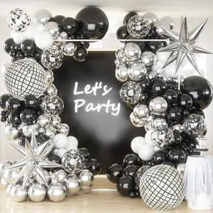 Black Silver Balloons Arch Kit Garland with Disco Ball Balloons White Balloons for Disco Party Decorations Men Birthday Rock Music Summer Halloween Pool Party Anniversary Party Decorations Black Silver Balloons Arch Kit Garland with Disco Ball Balloons White Balloons for Disco Party Decorations Men Birthday Rock Music Summer Halloween Pool Party Anniversary Party Decorations