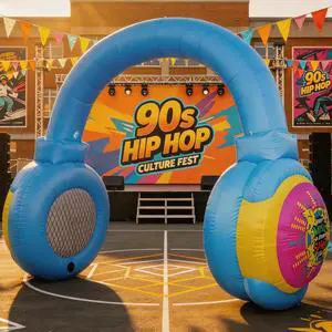 10FT Inflatable Headphones Archway with LED Lights, 80s 90s Party Decoration Giant Blow Up for Hip Hop Disco Music Retro Birthday Events 10FT Inflatable Headphones Archway with LED Lights, 80s 90s Party Decoration Giant Blow Up for Hip Hop Disco Music Retro Birthday Events