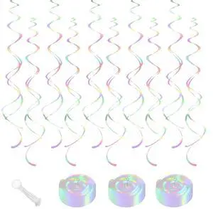 Iridescent Hanging Swirls Party Decorations 30 Pack- Extra Long Double Swirl Ceiling Decorations for Birthday, Baby Shower, Christmas, Wedding| Reusable Iridescent Party Streamers with Hooks Iridescent Hanging Swirls Party Decorations 30 Pack- Extra Long Double Swirl Ceiling Decorations for Birthday, Baby Shower, Christmas, Wedding| Reusable Iridescent Party Streamers with Hooks