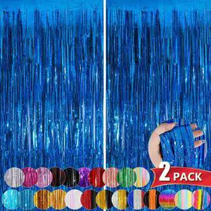 Blue Metallic Tinsel Foil Fringe Curtains, 2 Pack 3.3x8.3 Feet Party Streamer Curtains for Birthday Party Decorations, Halloween Decor, Foil Curtain Backdrop for Bachelorette Party Blue Metallic Tinsel Foil Fringe Curtains, 2 Pack 3.3x8.3 Feet Party Streamer Curtains for Birthday Party Decorations, Halloween Decor, Foil Curtain Backdrop for Bachelorette Party