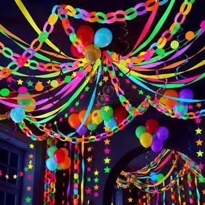 Neon Party Decorations 492ft Crepe Streamers 600 Sheet Glow Paper Strips Chain Garland Hanging 60 Neon Balloons 36 Pcs Hanging Swirls for Glow in The Dark Party Neon Party Decorations 492ft Crepe Streamers 600 Sheet Glow Paper Strips Chain Garland Hanging 60 Neon Balloons 36 Pcs Hanging Swirls for Glow in The Dark Party