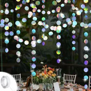 Iridescent Party Decorations,4 Pack Holographic Circle Garlands Disco Theme Birthday Decorations with Tape,Hanging Streamer for Graduation Decor Euphoria Party Supplies,Karaoke Music Party Backdrop Iridescent Party Decorations,4 Pack Holographic Circle Garlands Disco Theme Birthday Decorations with Tape,Hanging Streamer for Graduation Decor Euphoria Party Supplies,Karaoke Music Party Backdrop