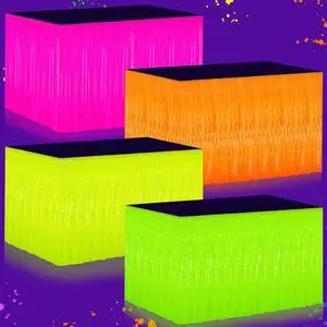 Glow in the Dark Party Supplies - 4Pack Neon Party Decoration UV Reactive Tinsel Foil Fringe Table Skirts, 31.5" x 118" Fluorescent Neon Streamers for Birthday, Rave, Blacklight, Glow Event Glow in the Dark Party Supplies - 4Pack Neon Party Decoration UV Reactive Tinsel Foil Fringe Table Skirts, 31.5" x 118" Fluorescent Neon Streamers for Birthday, Rave, Blacklight, Glow Event