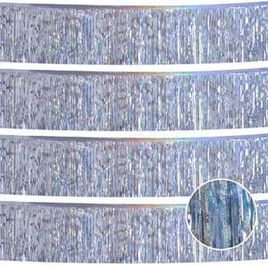 Laser Silver Streamers Party Decorations 4Pack 48FT Table Skirt Tinsel Garland Metallic Parade Float Decorations Ceiling Backdrop Curtain for Wedding Birthday Party Decoration Halloween Christmas Laser Silver Streamers Party Decorations 4Pack 48FT Table Skirt Tinsel Garland Metallic Parade Float Decorations Ceiling Backdrop Curtain for Wedding Birthday Party Decoration Halloween Christmas