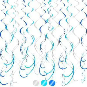Blue Blue Silver Hanging Swirls Party Decorations Plastic Streamer for Ceiling, Birthday Hanging Party Supplies, Pack of 30 Blue Blue Silver Hanging Swirls Party Decorations Plastic Streamer for Ceiling, Birthday Hanging Party Supplies, Pack of 30