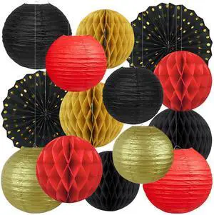 14 Pack Red Black and Gold Party Decorations Kit, Hanging Paper Lanterns & Fans for Casino Night, Red Carpet, Hollywood Theme Party, Game Night, Hibachi Party and Graduation 14 Pack Red Black and Gold Party Decorations Kit, Hanging Paper Lanterns & Fans for Casino Night, Red Carpet, Hollywood Theme Party, Game Night, Hibachi Party and Graduation