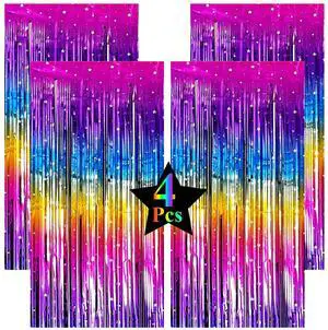 Pack of 4 Sparkly Neon Rainbow Foil Fringe Curtain Backdrop Metallic Streamers Photo Booth Props for Birthday Bachelorette Gay Pride Day Graduation Wedding 80s 90s Disco Party Decorations -3.3x6.6Ft Pack of 4 Sparkly Neon Rainbow Foil Fringe Curtain Backdrop Metallic Streamers Photo Booth Props for Birthday Bachelorette Gay Pride Day Graduation Wedding 80s 90s Disco Party Decorations -3.3x6.6Ft
