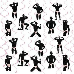 30 Pcs Funny Dancer Hanging Swirls Decoration, Muscle Man Silhouette Ceiling Ornaments with Pink Foil Swirls for Bachelorette Party, Girls Night Out, Hen Do, Bridal Shower, and Birthday Party Supplies 30 Pcs Funny Dancer Hanging Swirls Decoration, Muscle Man Silhouette Ceiling Ornaments with Pink Foil Swirls for Bachelorette Party, Girls Night Out, Hen Do, Bridal Shower, and Birthday Party Supplies
