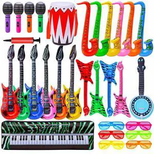 Inflatable Rock Star Toy Set, 30 PCS 80s 90s Party Decorations Inflatable Party Props Musical Instrument Blow up Guitar Inflate Rock Band for Carnival Party Favors Rock and Roll Party Supplies Inflatable Rock Star Toy Set, 30 PCS 80s 90s Party Decorations Inflatable Party Props Musical Instrument Blow up Guitar Inflate Rock Band for Carnival Party Favors Rock and Roll Party Supplies
