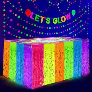 2 Pack Neon Tinsel Foil Fringe Table Skirts 108 x 29.5 Inch Glow in The Dark Party Table Decoration UV Reactive Fluorescent Wavy Tables Skirt for Glow Birthday Wedding Supplies Neon Party Decor 2 Pack Neon Tinsel Foil Fringe Table Skirts 108 x 29.5 Inch Glow in The Dark Party Table Decoration UV Reactive Fluorescent Wavy Tables Skirt for Glow Birthday Wedding Supplies Neon Party Decor