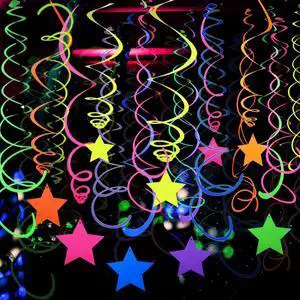 56 Pieces UV Hanging Swirls Decorations Paper Neon Streamer for Ceiling Star Neon Garlands Black Light Neon Decorations for Dark Glow Party Supplies and Decorations Birthday Neon Party Favors 56 Pieces UV Hanging Swirls Decorations Paper Neon Streamer for Ceiling Star Neon Garlands Black Light Neon Decorations for Dark Glow Party Supplies and Decorations Birthday Neon Party Favors