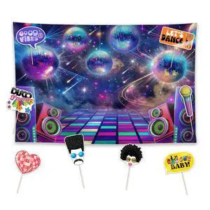 Disc Retro Glow Party Decorations Set - 9 Piece Kit with 59"x35" Backdrop, 8 Photo Booth Props, Supplies, Favors for Men Women Boyfriend Girlfriend Husband Wife Decor Disc Retro Glow Party Decorations Set - 9 Piece Kit with 59"x35" Backdrop, 8 Photo Booth Props, Supplies, Favors for Men Women Boyfriend Girlfriend Husband Wife Decor