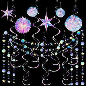 29 Pieces Iridescent Holographic Party Supplies Kit with Hanging Honeycomb Ball Decorative Paper Fan Snowflake Garlands White Star Hanging Swirl Decorations for Birthday Wedding Party Home 29 Pieces Iridescent Holographic Party Supplies Kit with Hanging Honeycomb Ball Decorative Paper Fan Snowflake Garlands White Star Hanging Swirl Decorations for Birthday Wedding Party Home