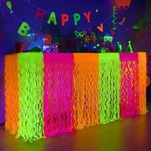 Glow in The Dark Party Supplies, Neon Wavy Table Skirts, 2 Pack Glow in The Dark Party Supplies, Neon Wavy Table Skirts, 2 Pack