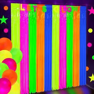 2 Pack Neon Foil Fringe Curtains Glow in The Dark Tinsel Streamers Fluorescent Macaron Foil Fringe Backdrop Neon Party Photo Booth Prop for Glow Birthday Wedding Blacklight Party Decor, 3.3 x 6.6 Ft 2 Pack Neon Foil Fringe Curtains Glow in The Dark Tinsel Streamers Fluorescent Macaron Foil Fringe Backdrop Neon Party Photo Booth Prop for Glow Birthday Wedding Blacklight Party Decor, 3.3 x 6.6 Ft