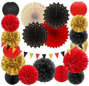 Red-Black Gold Casino Theme Party-Decorations - 20pcs Game Night Paper Lanterns Fans,Tissue Pom Poms,Honeycomb Balls,Bunting,Birthday Graduation Wedding Bridal Baby Shower Decor Burgleda Red-Black Gold Casino Theme Party-Decorations - 20pcs Game Night Paper Lanterns Fans,Tissue Pom Poms,Honeycomb Balls,Bunting,Birthday Graduation Wedding Bridal Baby Shower Decor Burgleda