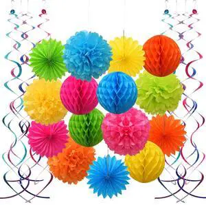 Colorful Paper Party Decorations, Tissue Paper Flower&Party Pom Poms wth Swirl Streamers, Premium Material with Vivid Colors, Hanging Décor for Birthday/Wedding/Bridal Shower/Bachelorette Colorful Paper Party Decorations, Tissue Paper Flower&Party Pom Poms wth Swirl Streamers, Premium Material with Vivid Colors, Hanging Décor for Birthday/Wedding/Bridal Shower/Bachelorette