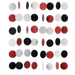 Red Black Silver Glitter Paper Garland Circle Dot Streamer Party Banner Backdrop Hanging Decorations, 2.5" in Diameter, 20 Feet in Total Red Black Silver Glitter Paper Garland Circle Dot Streamer Party Banner Backdrop Hanging Decorations, 2.5" in Diameter, 20 Feet in Total