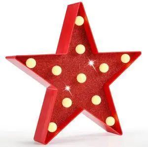 Star Marquee Lights, Glitter LED Marquee, Red Light Up Star - Battery Powered Night Light for Birthday Party, Wedding, Christmas Decoration Star Marquee Lights, Glitter LED Marquee, Red Light Up Star - Battery Powered Night Light for Birthday Party, Wedding, Christmas Decoration