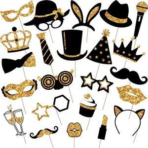 24 Pcs Funny Photo Booth Props Birthday Wedding Family Class Reunion Prom Disco Party Celebration Decoration Supplies Mix of Hats, Lipstick, Tie(Golden) 24 Pcs Funny Photo Booth Props Birthday Wedding Family Class Reunion Prom Disco Party Celebration Decoration Supplies Mix of Hats, Lipstick, Tie(Golden)