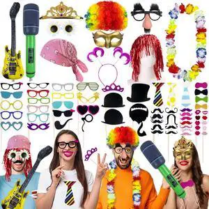 69PCS Colorful Photo Booth Props Set Novelty Funny Hats Wigs Glasses Props Sign Perfect for Graduation Birthday Bachelorette and All Occasions 69PCS Colorful Photo Booth Props Set Novelty Funny Hats Wigs Glasses Props Sign Perfect for Graduation Birthday Bachelorette and All Occasions