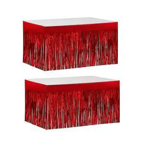 2 Pack 29.5x108 Inch Metallic Foil Fringe Tinsel Table Skirts for Rectangle Tables Party Table Skirt for Wedding, Birthday,Party Decorations(Red) 2 Pack 29.5x108 Inch Metallic Foil Fringe Tinsel Table Skirts for Rectangle Tables Party Table Skirt for Wedding, Birthday,Party Decorations(Red)