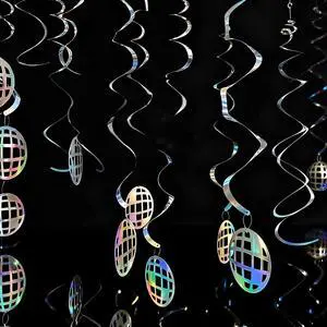 Disco Hanging Swirl Set Party Decorations, 48 Pcs, Disco Ball Party Supplies Sign,Silver Disco Hanging Swirl Set Party Decorations, 48 Pcs, Disco Ball Party Supplies Sign,Silver