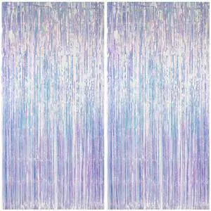 Thicken Iridescent Party Streamers 2 Pack 3.3x6.6 FT, Holographic Foil Fringe Tinsel Backdrop Curtains for Birthday/Mermaid/Frozen/Bachelorette/Sea/Euphoria Party Decorations Thicken Iridescent Party Streamers 2 Pack 3.3x6.6 FT, Holographic Foil Fringe Tinsel Backdrop Curtains for Birthday/Mermaid/Frozen/Bachelorette/Sea/Euphoria Party Decorations