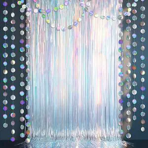 Iridescent Tinsel Foil Fringe Backdrop Curtain Circle Garland Holographic Party Decorations Disco Birthday Wedding Graduation Christmas New Year Theme Party Streamer Decor Iridescent Tinsel Foil Fringe Backdrop Curtain Circle Garland Holographic Party Decorations Disco Birthday Wedding Graduation Christmas New Year Theme Party Streamer Decor