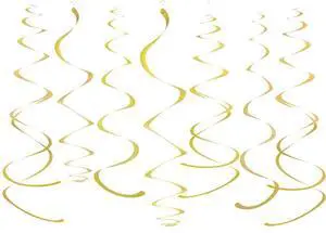 Gold Party Hanging Swirl Decorations Plastic Streamer for Ceiling, Pack of 28 Gold Party Hanging Swirl Decorations Plastic Streamer for Ceiling, Pack of 28