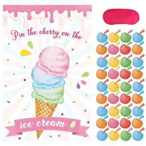 Pin The Cherry On The Ice Cream Game With 36 Pcs Cherry Stickers Large Ice Cream Party Games Poster for Kids Ice Cream Birthday Party Carnival Party Supplies Pin The Cherry On The Ice Cream Game With 36 Pcs Cherry Stickers Large Ice Cream Party Games Poster for Kids Ice Cream Birthday Party Carnival Party Supplies