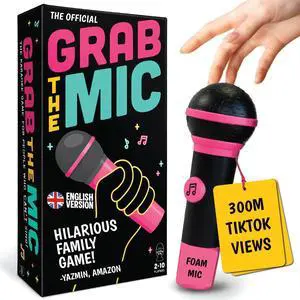 Official Grab The Mic Family Karaoke Board Game w/Foam Mic, 8+ Ages, 2-10 Players - Games for Bad Singers w/ 230 Lyrics (115 Cards) Official Grab The Mic Family Karaoke Board Game w/Foam Mic, 8+ Ages, 2-10 Players - Games for Bad Singers w/ 230 Lyrics (115 Cards)