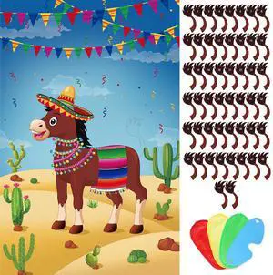 Pin The Tail On The Donkey Party Game with 50 Pcs Tails Large Mexican Donkey Games Poster for Kids Birthday Party Carnival Fiesta Party Supplies Pin The Tail On The Donkey Party Game with 50 Pcs Tails Large Mexican Donkey Games Poster for Kids Birthday Party Carnival Fiesta Party Supplies