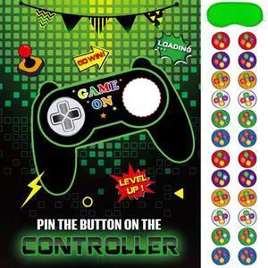 Pin The Button on The Game - Gamer Party Decorations Birthday Games for Kids Party 21" x 28" Game Poster with 24 Sticker for Boys Gaming Night Birthday Wall Home Room Decorations Pin The Button on The Game - Gamer Party Decorations Birthday Games for Kids Party 21" x 28" Game Poster with 24 Sticker for Boys Gaming Night Birthday Wall Home Room Decorations