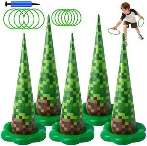 5 Pack Inflatable Pixel Ring Toss Game - Green Brown Pixel Themed Birthday Party Games with 10 Plastic Rings & Pump, Indoor Outdoor Carnival Toss Toy for Kids Party Favors 5 Pack Inflatable Pixel Ring Toss Game - Green Brown Pixel Themed Birthday Party Games with 10 Plastic Rings & Pump, Indoor Outdoor Carnival Toss Toy for Kids Party Favors